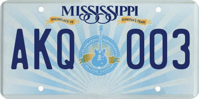 MS license plate AKQ003