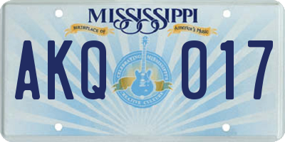 MS license plate AKQ017
