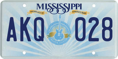 MS license plate AKQ028
