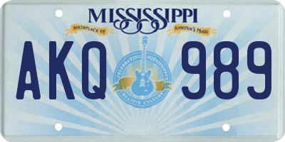 MS license plate AKQ989