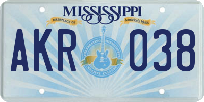MS license plate AKR038