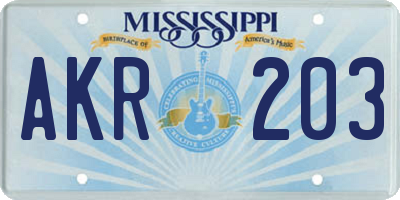 MS license plate AKR203