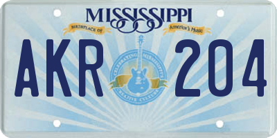MS license plate AKR204