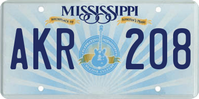 MS license plate AKR208