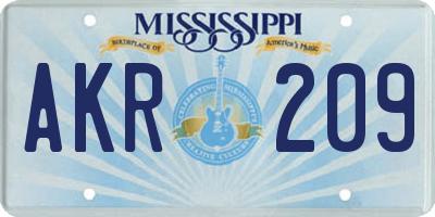MS license plate AKR209