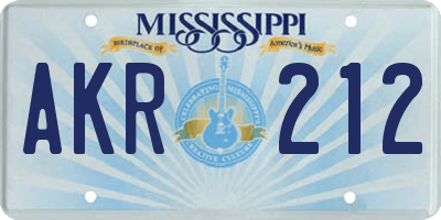 MS license plate AKR212