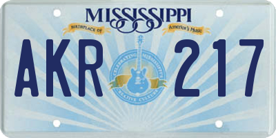 MS license plate AKR217