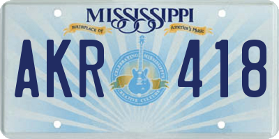 MS license plate AKR418