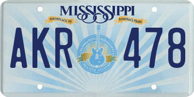 MS license plate AKR478