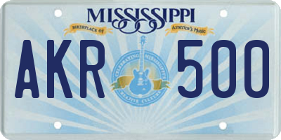 MS license plate AKR500
