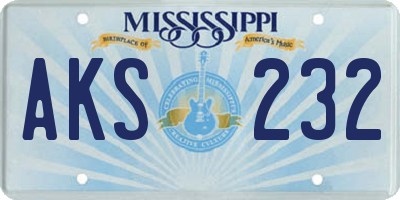 MS license plate AKS232