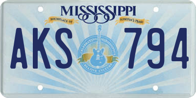 MS license plate AKS794