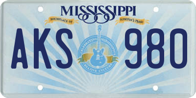 MS license plate AKS980