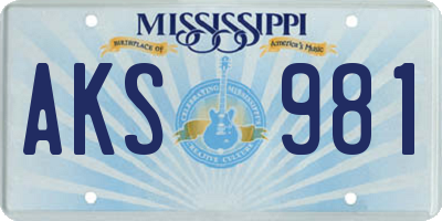 MS license plate AKS981