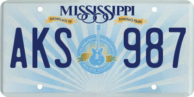 MS license plate AKS987