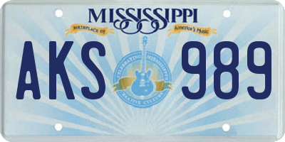 MS license plate AKS989