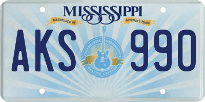 MS license plate AKS990