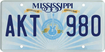 MS license plate AKT980