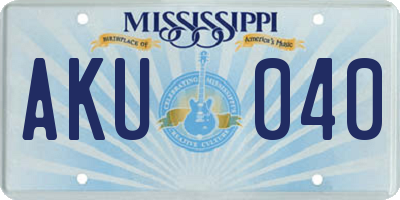 MS license plate AKU040