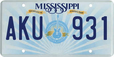 MS license plate AKU931