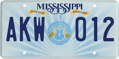 MS license plate AKW012