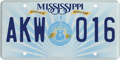 MS license plate AKW016
