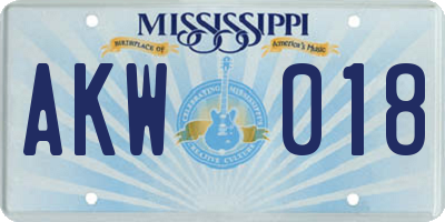 MS license plate AKW018