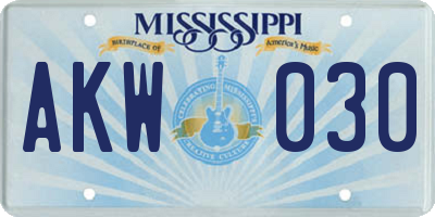MS license plate AKW030