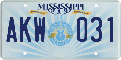 MS license plate AKW031