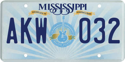 MS license plate AKW032
