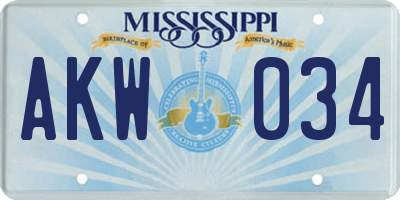 MS license plate AKW034
