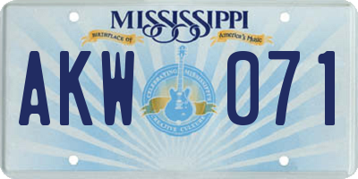 MS license plate AKW071