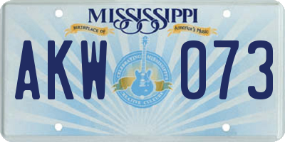 MS license plate AKW073