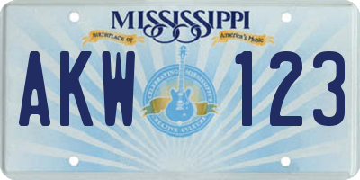 MS license plate AKW123