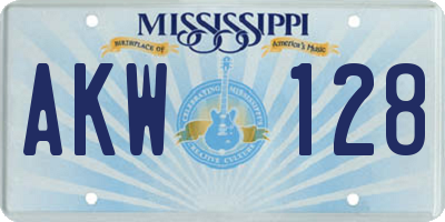 MS license plate AKW128