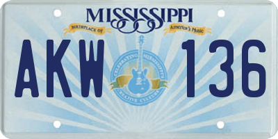 MS license plate AKW136