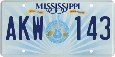 MS license plate AKW143