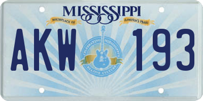 MS license plate AKW193