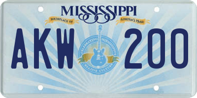 MS license plate AKW200