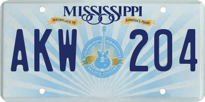 MS license plate AKW204