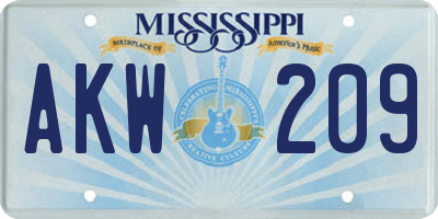 MS license plate AKW209