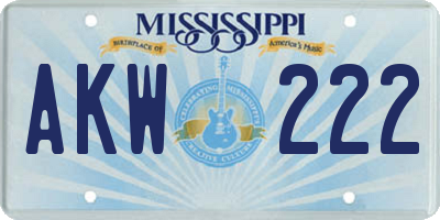 MS license plate AKW222