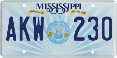 MS license plate AKW230