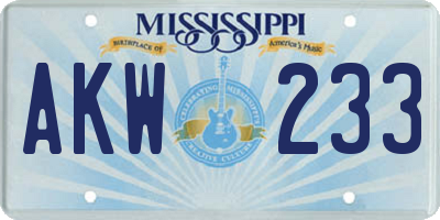 MS license plate AKW233