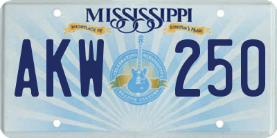 MS license plate AKW250