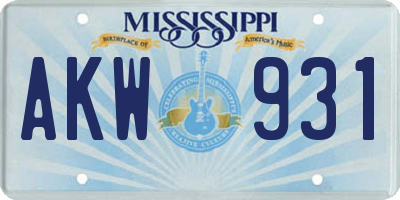 MS license plate AKW931