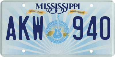 MS license plate AKW940