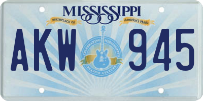 MS license plate AKW945
