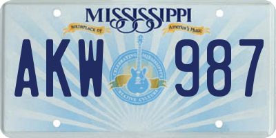 MS license plate AKW987