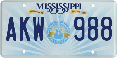 MS license plate AKW988